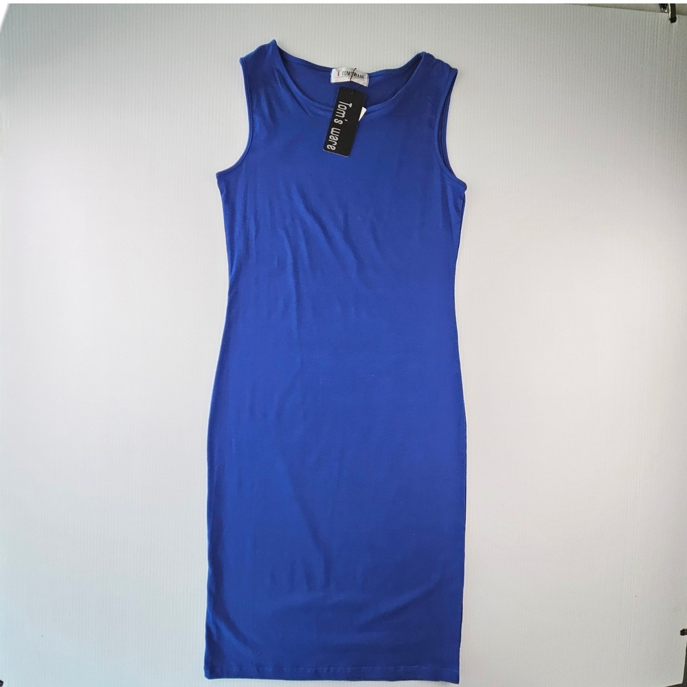 NWT TomsWare Womens Blue Sleeveless Casual Knit Dress XL TWCWD051 Athleisure 90s